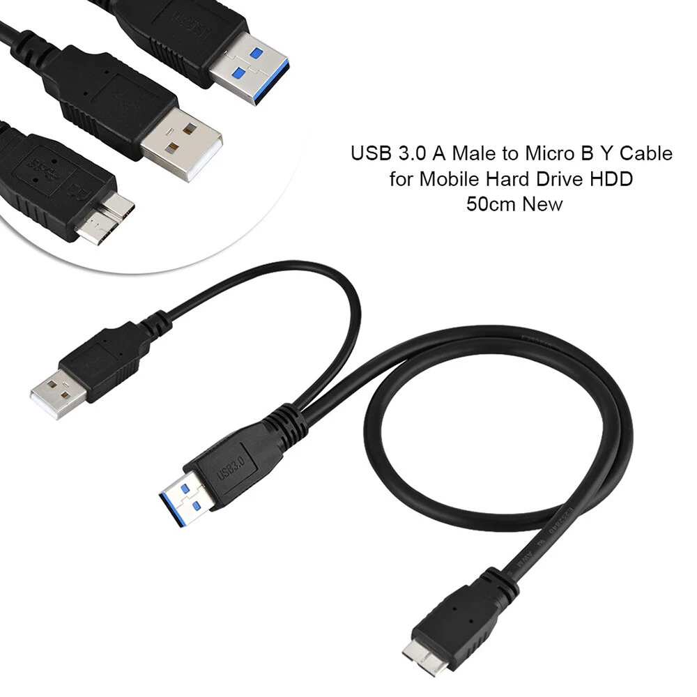 Fuente de alimentación USB 3,0 A macho A Micro B macho + macho, Cable para disco duro HDD