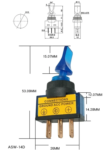 Interrupteur à bascule pour Automobile, bouton de réaménagement,  interrupteur à bascule, rouge/vert/bleu/Orange, 12V, ASW-14D - AliExpress