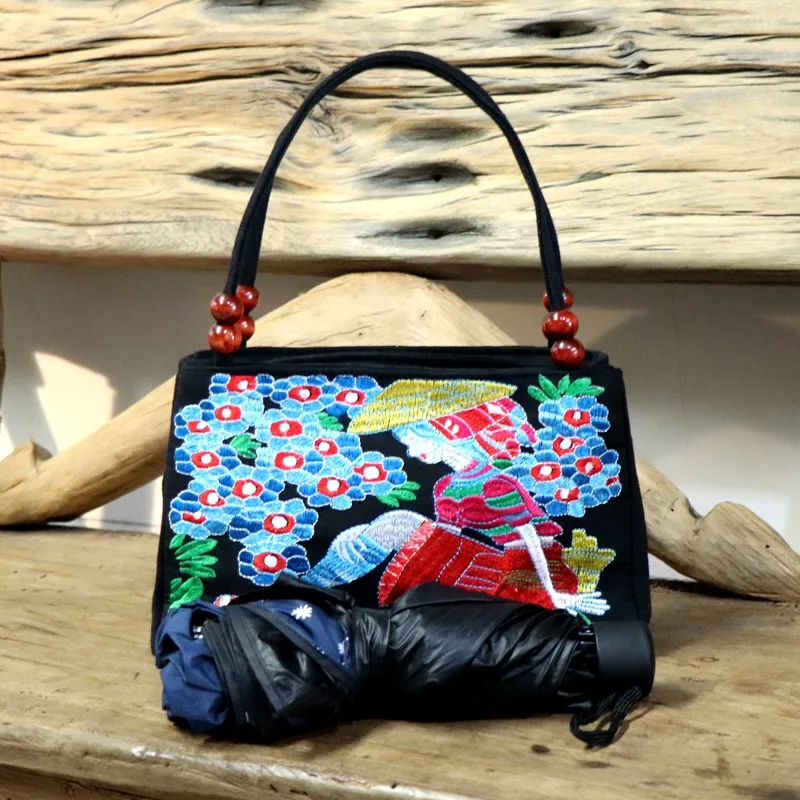 New Fashion Embroidery Women Small handbags National Floral Embroidered Lady Top-handle bags Single-layer Beading Falp Carrier