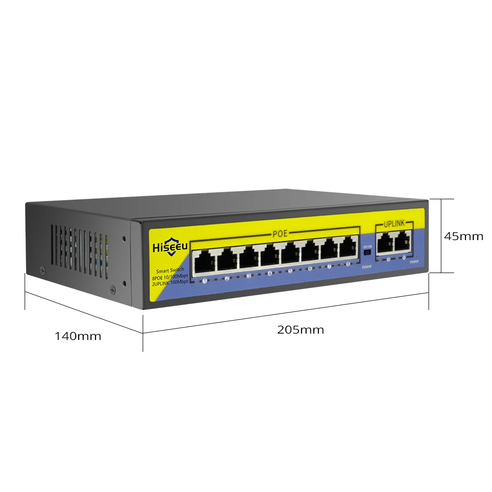 48V коммутатор питания через Ethernet 8 Порты 2 Uplink 10/100 Мбит/с IEEE 802 3 af/at для IP