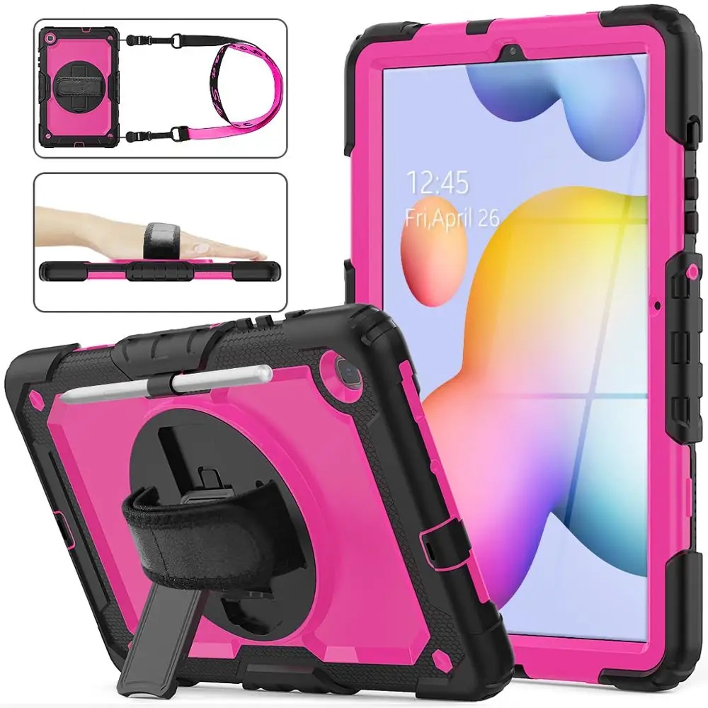 

HXCASE Protective Cover for Samsung Galaxy Tab S6 lite 2020 Case SM-P610 with Shoulder Strap&360 Rotation Hand Strap&Kickstand