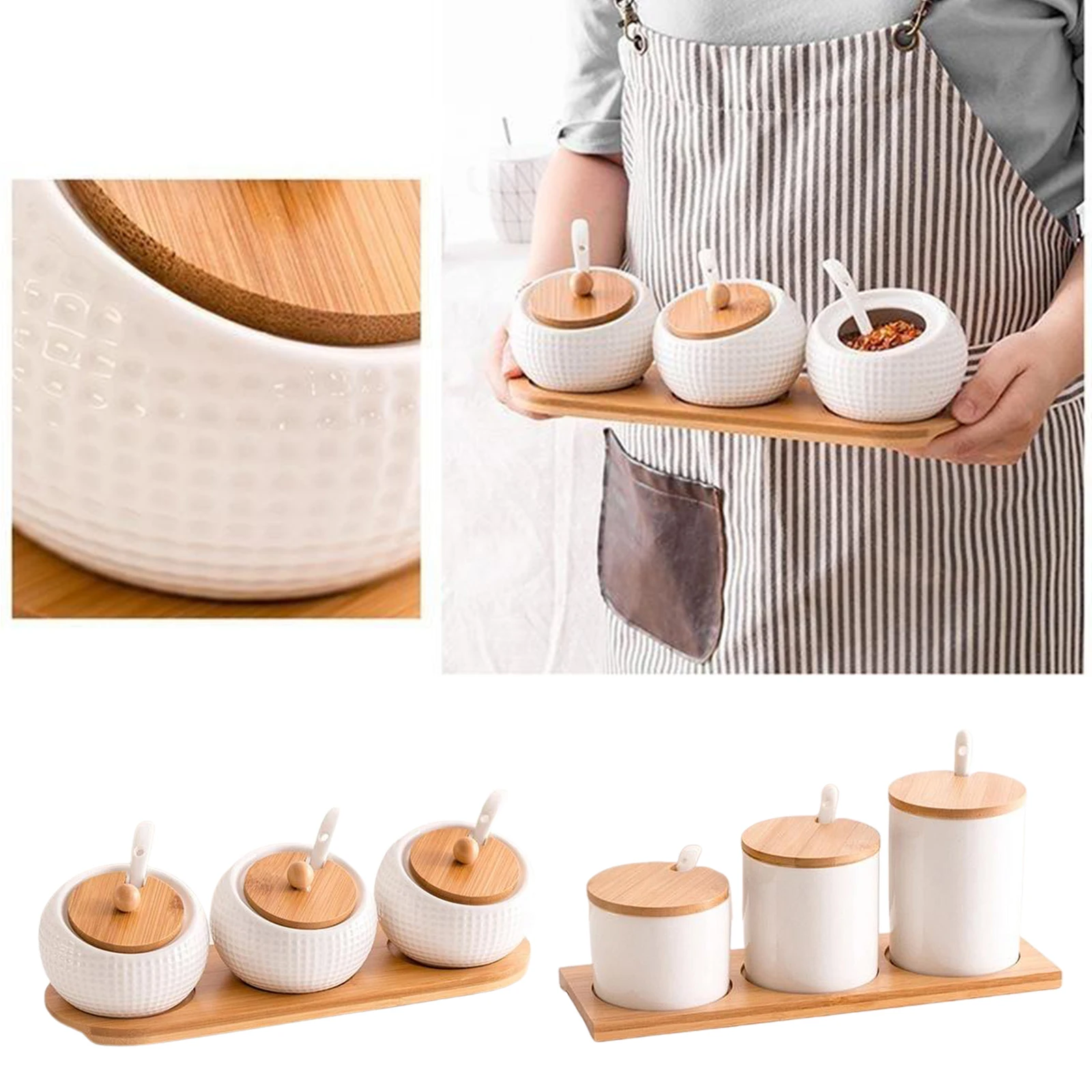 3pcs / Set Ceramic Spice Jars Kitchen Condiment Containers Pepper Box with