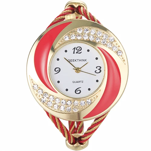 Gold Red GEEKTHINK брендовые Стразы в стиле вихря металлические плетеные часы Женское платье браслет для девушек кварцевые повседневные часы для женщин - Цвет: Gold Red