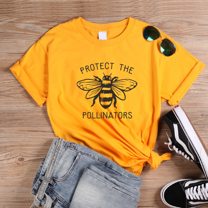Protect The Pollinators Women Casual Slogan T Shirt Cotton Tees Cute