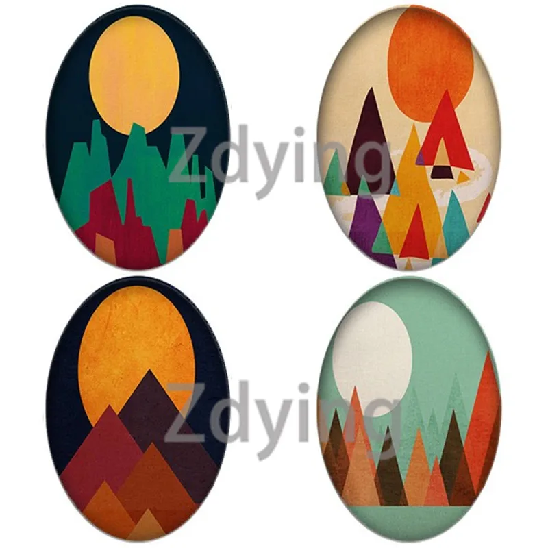 Zdying Sun Moon Mountain Geometric Abstract Image Oval Shape Glass Cabochon Dome For Flatback Base Tray Blank Jewelry Findings | Украшения