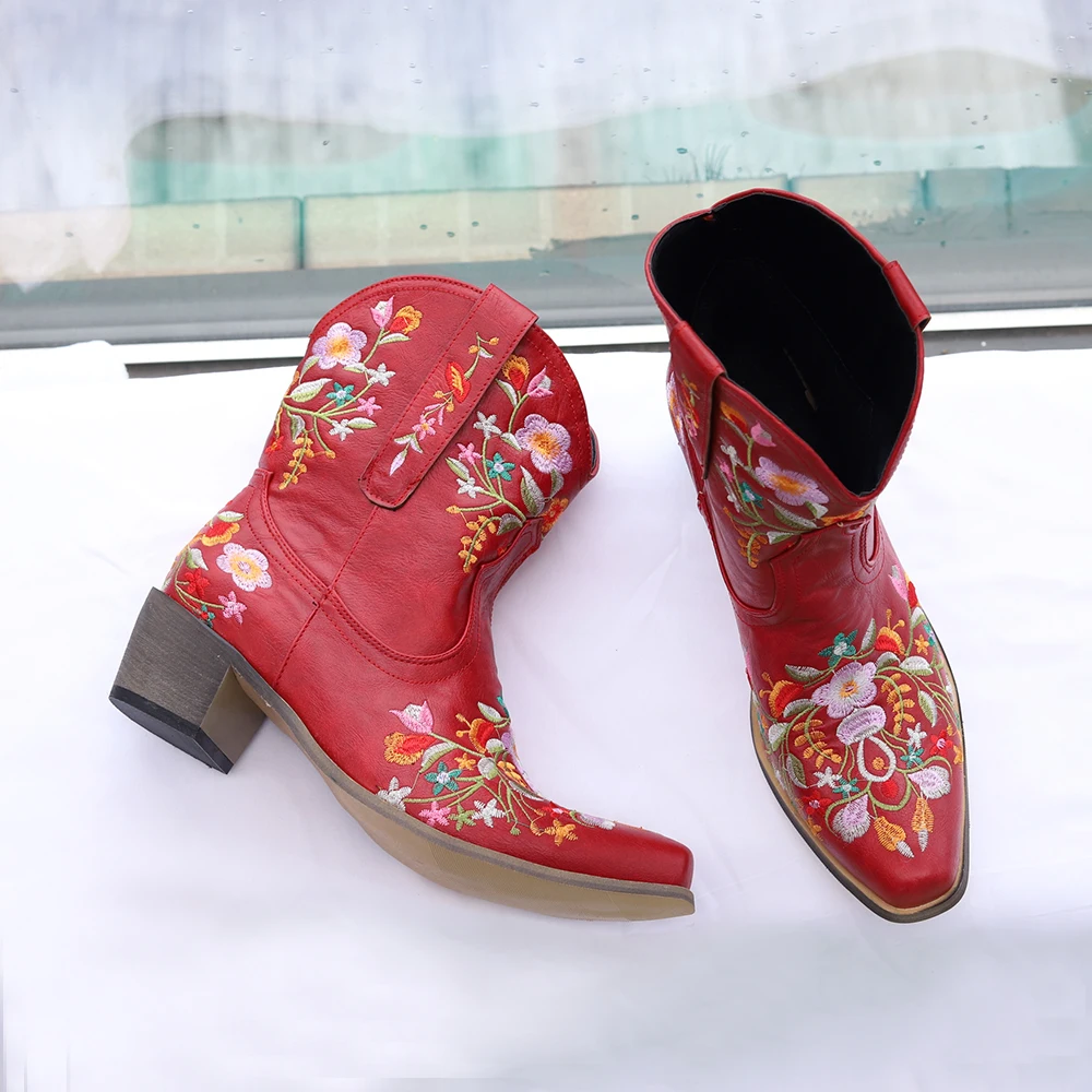 US $38.46 Women Western Ankle Boots Roman Pointed Casual Booties Spring Winter Woman Artificial Leather Short Boot Femal Retro Chaussures