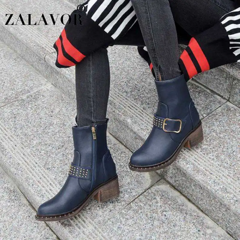 

ZALAVOR Size 32-43 Zipper High Heel Boots Warm Shoes Women Sexy Women Half Short Boots Soft Mid Calf Botas Women Footwear