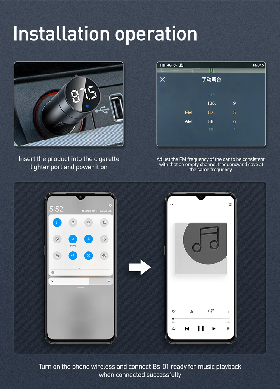 Baseus Dual USB Автомобильное зарядное устройство MP3 плеер Bluetooth передатчик FM универсальный мобильный телефон зарядка для iPhone x светодиодный цифровой дисплей