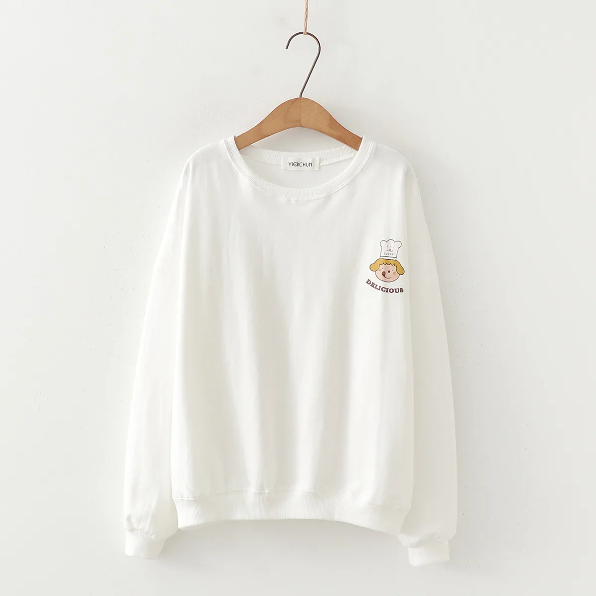 

2019 Autumn Simple Cotton Sweatshirts Women Casual O Neck Cartoon Chef Print Loose Hoodies Student Harajuku Basic Tops