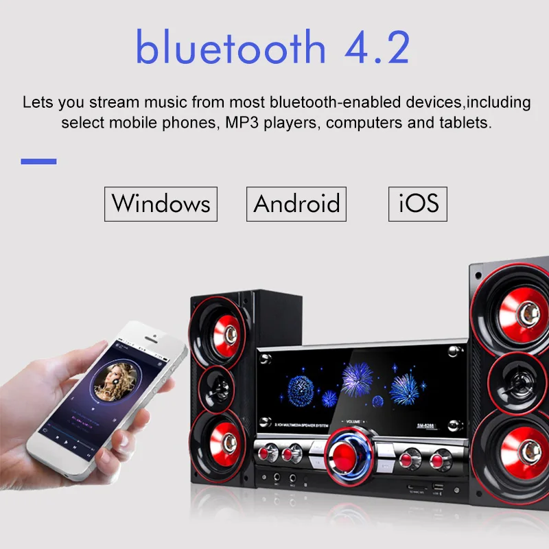 LEORY профессиональные 2,1 мультимедийные колонки Bluetooth Сабвуфер аудио деревянный 60 Вт громкий динамик с двойной беспроводной микрофон дистанционное управление
