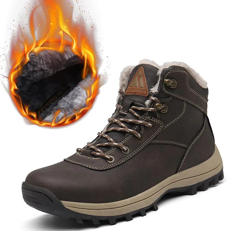 Зимняя мужская обувь; уличная защитная обувь; водонепроницаемый военные сапоги; мужские теплые плюшевые зимние ботинки; нескользящие ботильоны; Zapatos De Hombre - Цвет: Brown 2