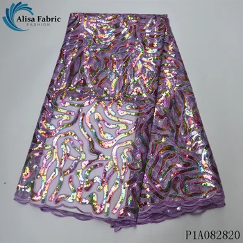 

2020 latest embroidery french net fabrics 5 yards/piece african sequins laces nigerian lace fabric with bead and stons for women