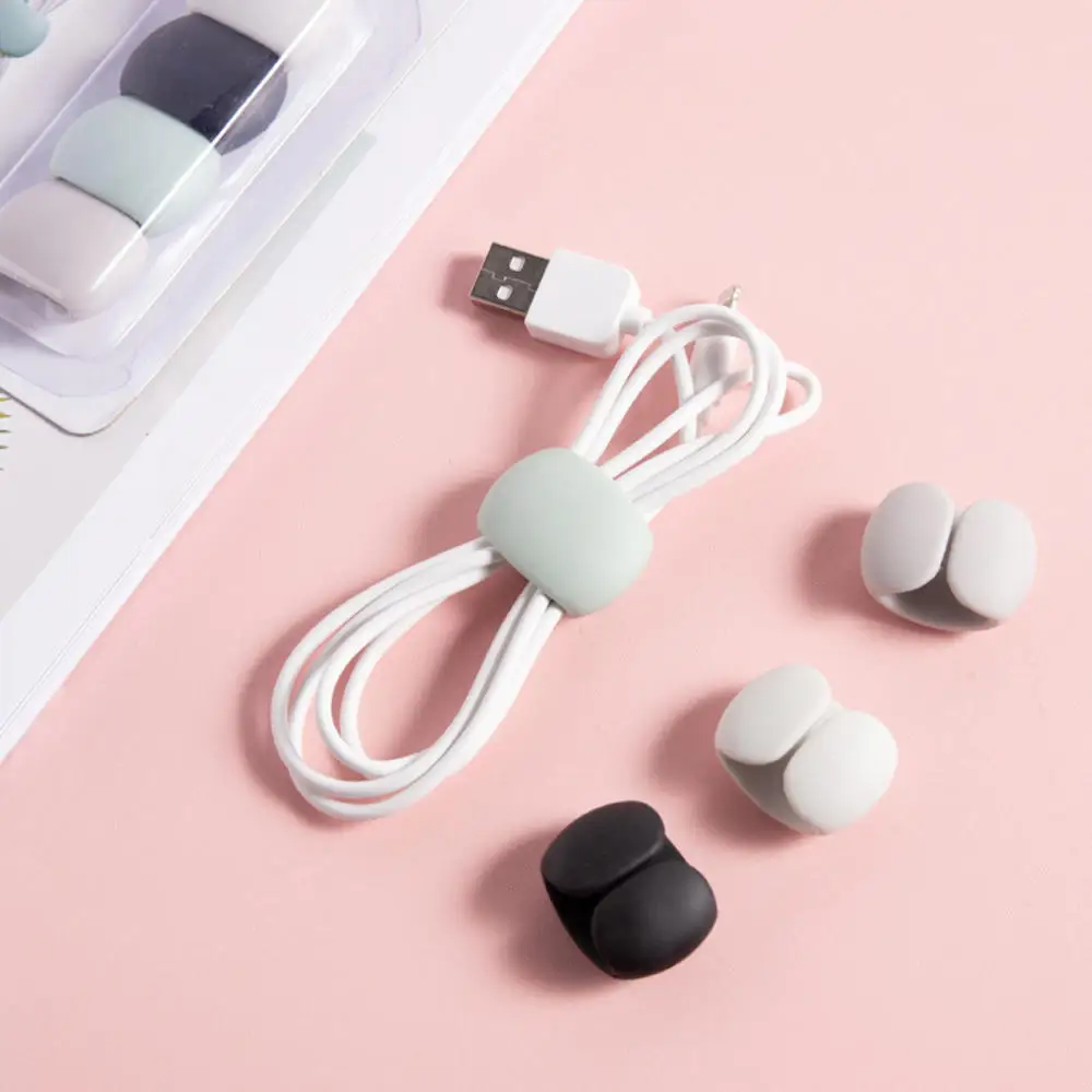 4 Uds devanadera de Cable redondo Clip USB cargador de soporte escritorio ordenado organizador de cables Cable de plomo Cable de escritorio fijo