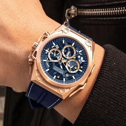 MEGIR relojes deportivos para hombre, pulsera de cuarzo con banda de silicona hueca, redonda, luminosa, cronógrafo, calendario, cronómetro