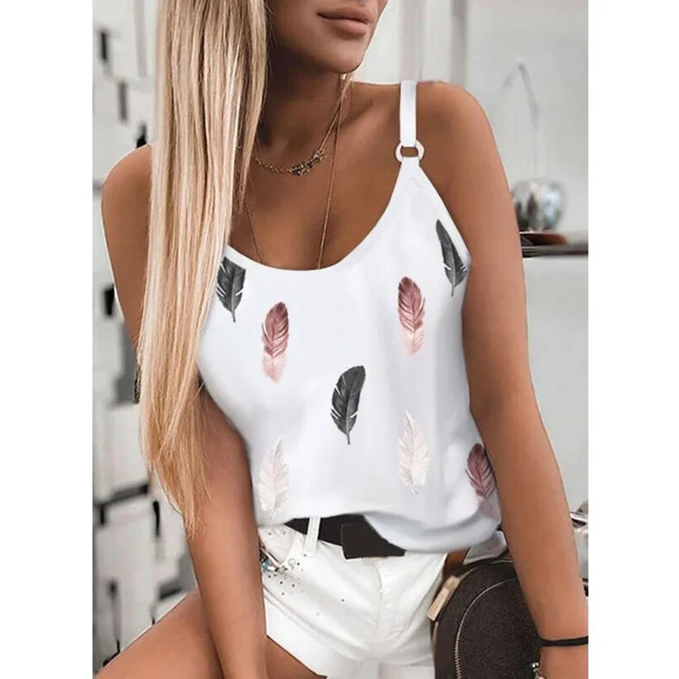 pink camisole 2021 Summer Women Fruit Plant Feather Printed Loose Camis Tank Tops Oversized S-5XL Lady Loose Camisole WDC7674 lace camisole