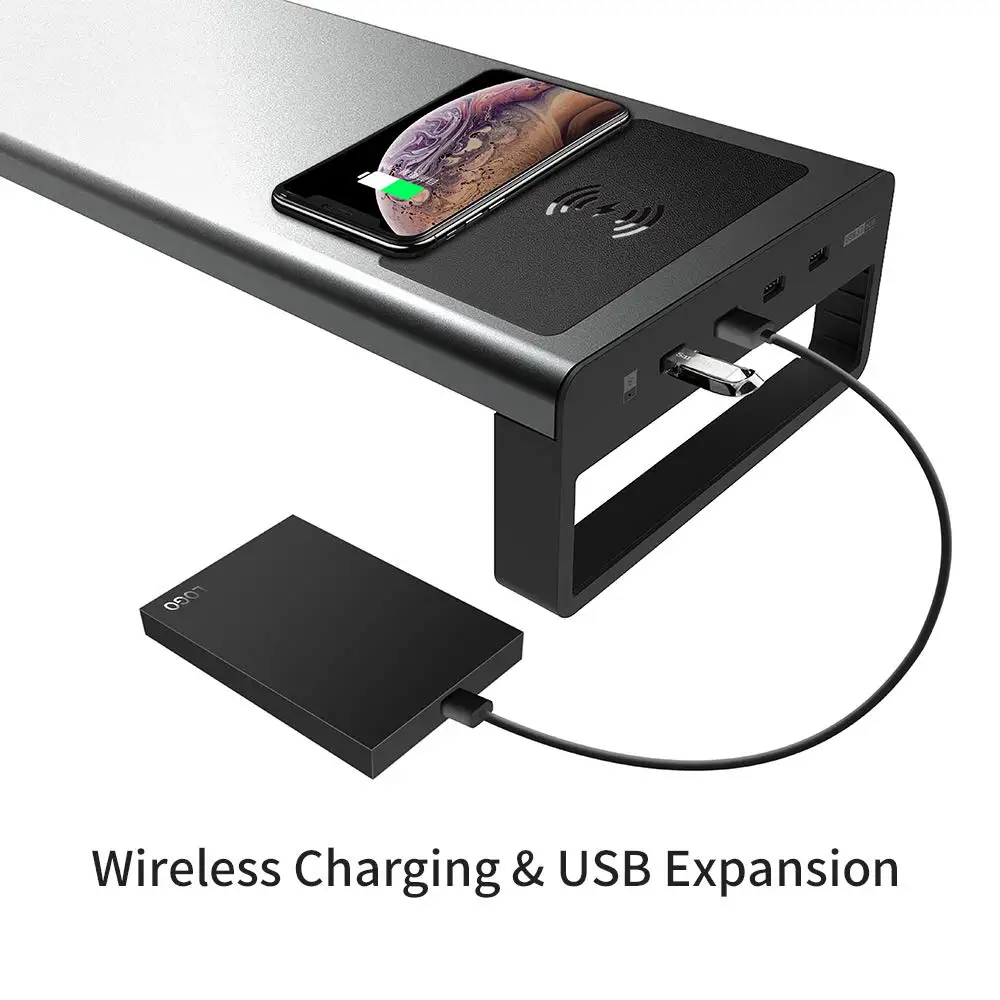 USB 3,0 Алюминиевая Подставка для монитора, металлический стояк, поддержка передачи данных и зарядки для ноутбука, компьютера, ноутбука, MacBook, ПК