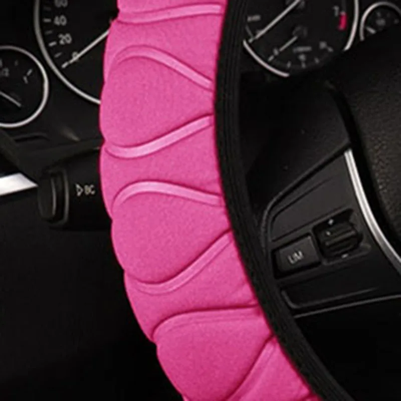 Универсальный розовый/черный плюшевый чехол на руль зимний Пушистый Плюшевый 37-38 см защитный чехол на руль автомобиля