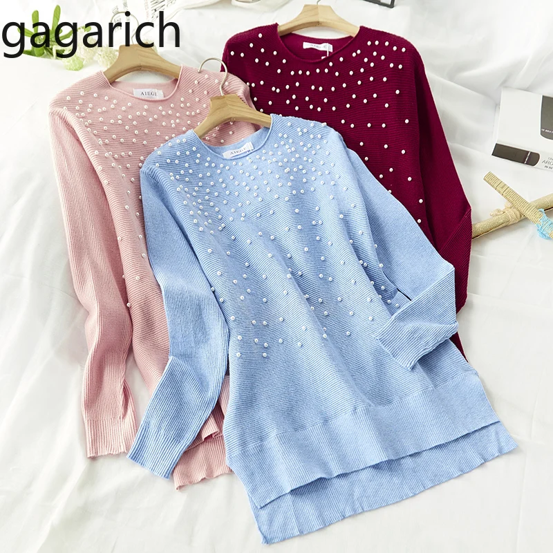 

Gagarich Women Sweater Autumn Winter 2019 New Causal O-neck Long Sleeve Beading Loose Bottom Knitted Warm Ladies Pullovers