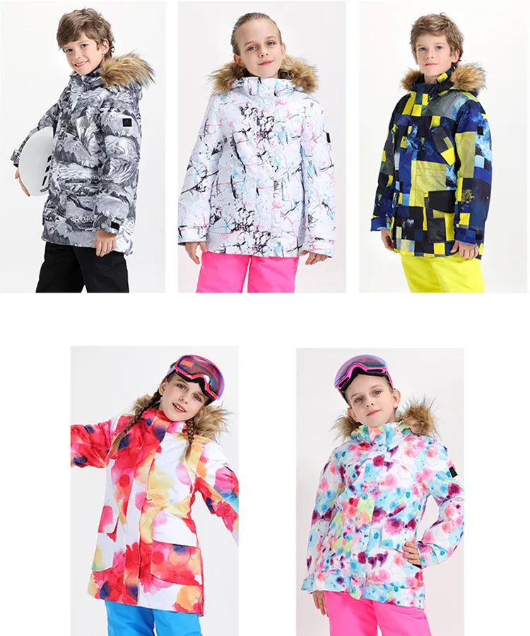 Gsou/брендовая новая лыжная куртка для мальчиков и девочек детская зимняя куртка водонепроницаемая зимняя куртка детское зимнее пальто Детская куртка