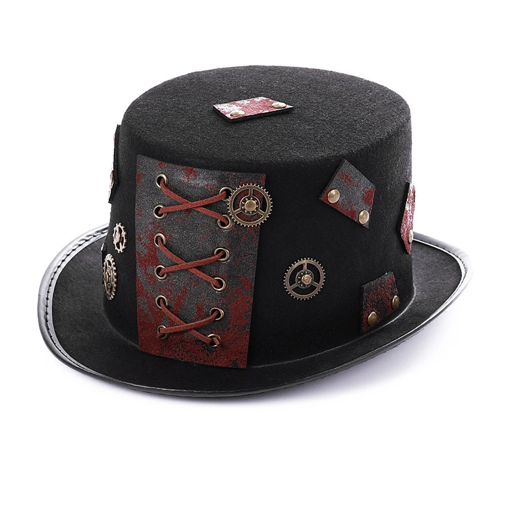 

New Men Women Steam Punk Style Hat Fashion Cosplay Dome Bowler Black Steampunk Hat with Gear Decor Vintage Carnival Party Hats