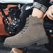 

2021 New Martin Boots Men Autumn Winter British Style Trend Locomotive Boots Men' Belt Round Toe Men's Tooling Boots Size 39-44