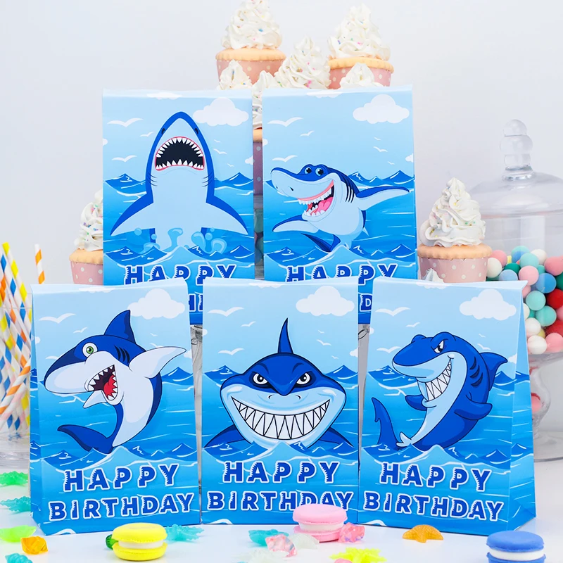 FEPITO Embalaje 12 Shark Gift Bag Shark Gift Bag Child Candy Bag Birthday Party Gift Bag Shark Party Decoration 