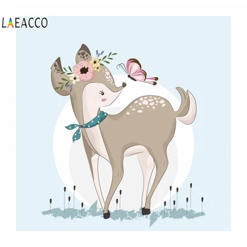 

Laeacco Cartoon Fawn Butterfly Photographic Backgrounds For Photo Studio Baby Birthday Customized Vinyl Photography Backdrop