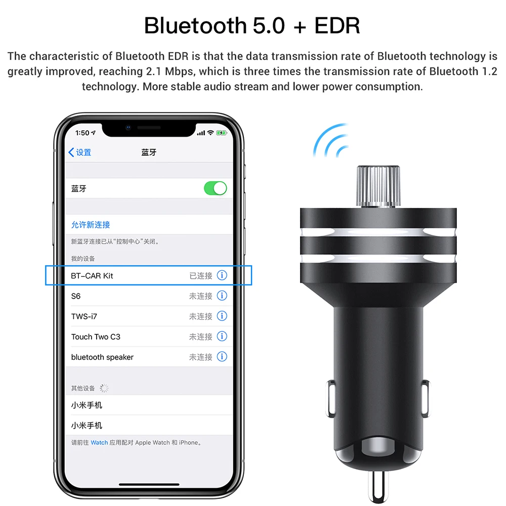  TOPK USB Car Charger Quick Charge 3.0 Dual USB Mobile Car Phone Charger with Bluetooth 5.0 FM Trans