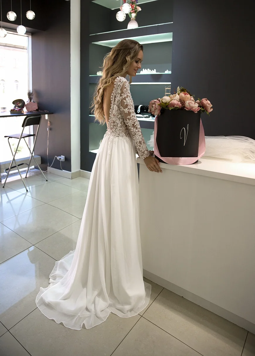 Robe de mariee свадебное платье es белый/слоновая кость с длинными рукавами прозрачное свадебное платье пляжное свадебное платье в стиле бохо