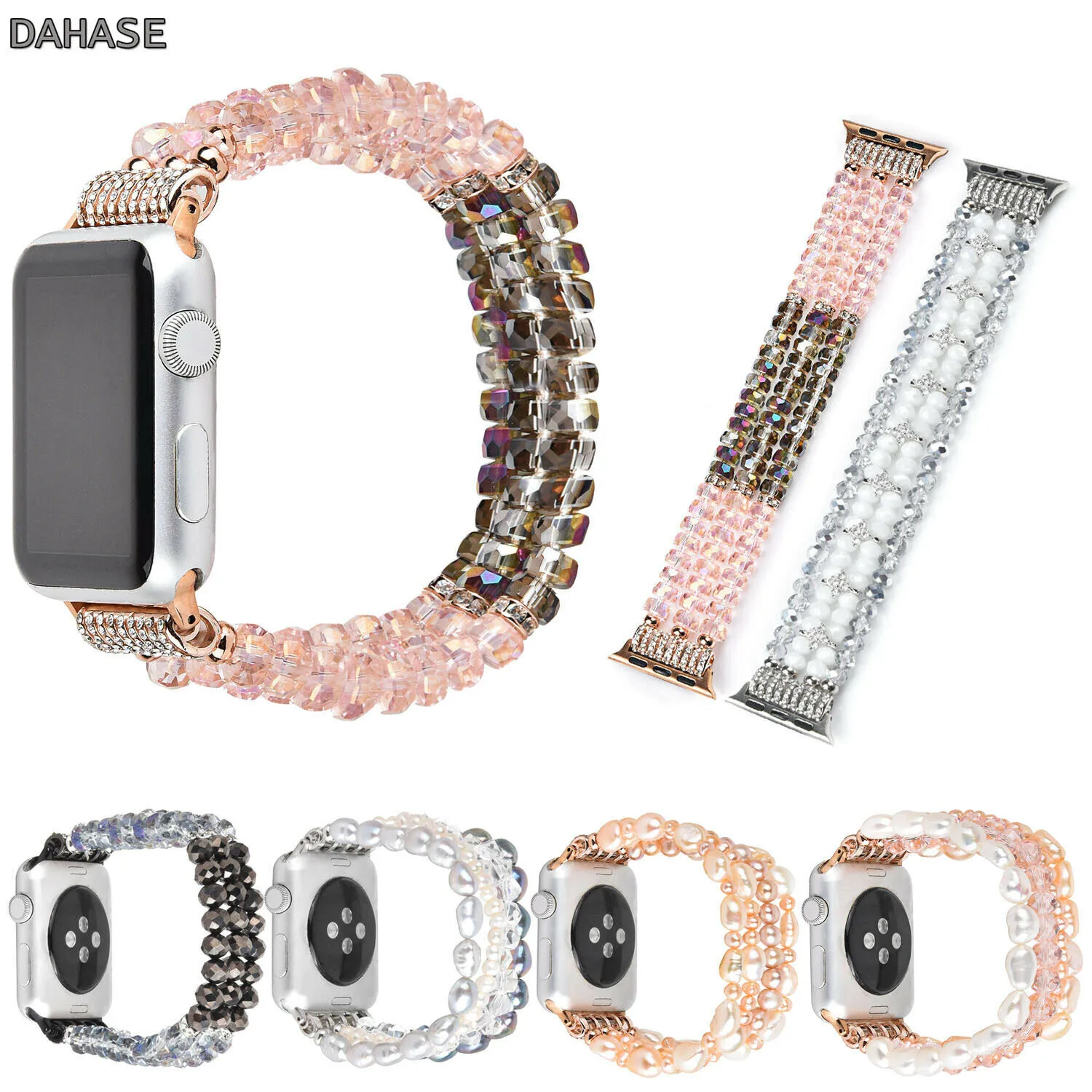 С блестящими стразами и жемчугом ремешок для наручных часов Apple Watch Series 5 4 3 2 1