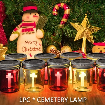 

Led Garden Decoration Outdoor Night Cemetery Waterproof Table Lamp Solar Energy Prayer Eye Caring Cross Pattern Clear Glass Lawn