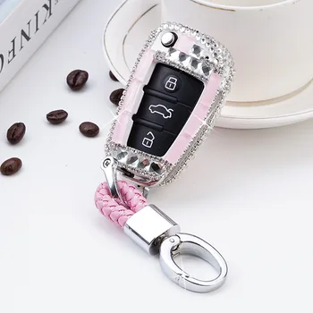 

New Diamond Car Key Case Cover Holder For Audi A3 A4 A6 C5 A7 B6 B7 B8 C6 RS3 Q3 Q5 Q7 TT Crystal Shell keychain Accessories
