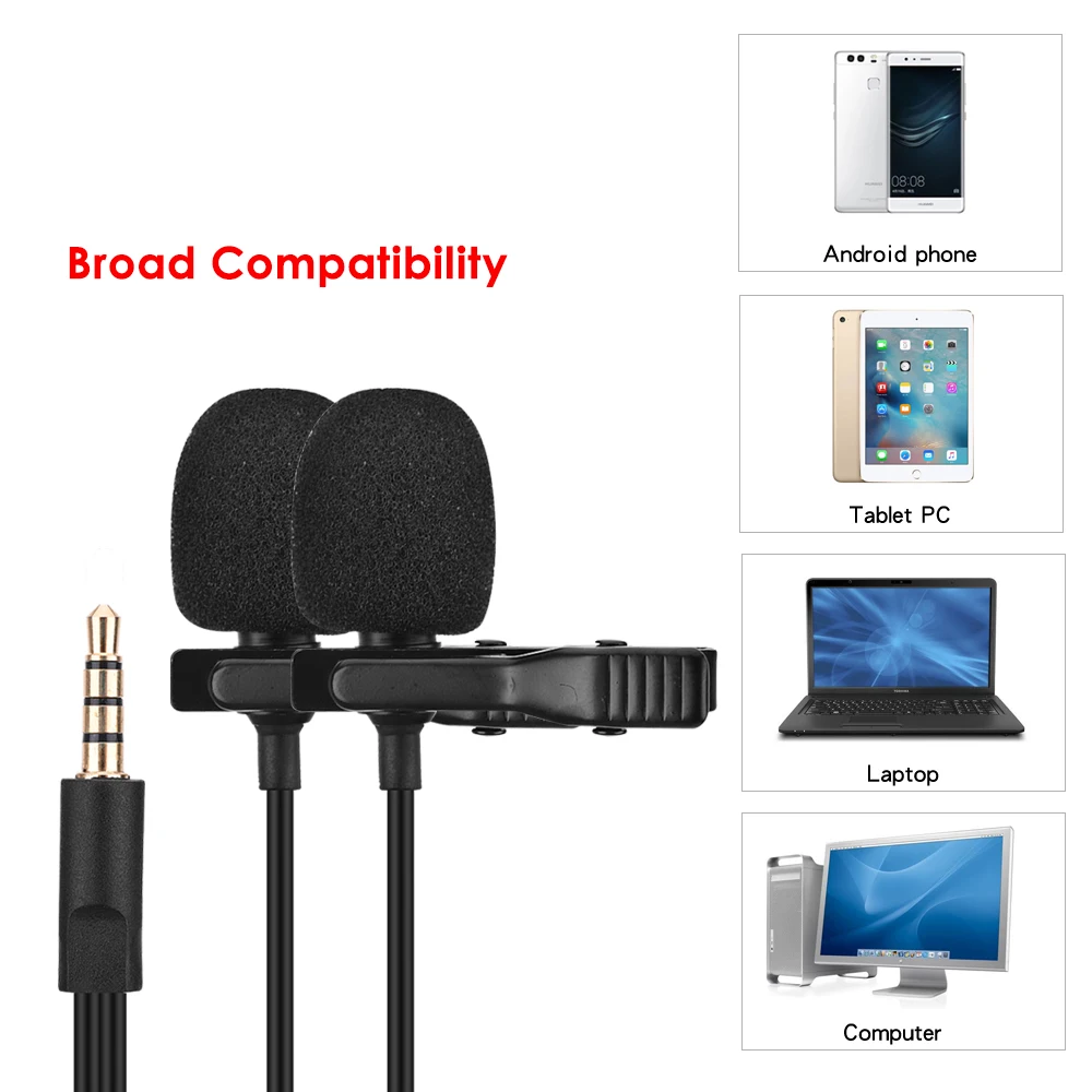 IiiMymic двойная головка Lavalier отворот микрофон клип на проводной для ios Android смартфон