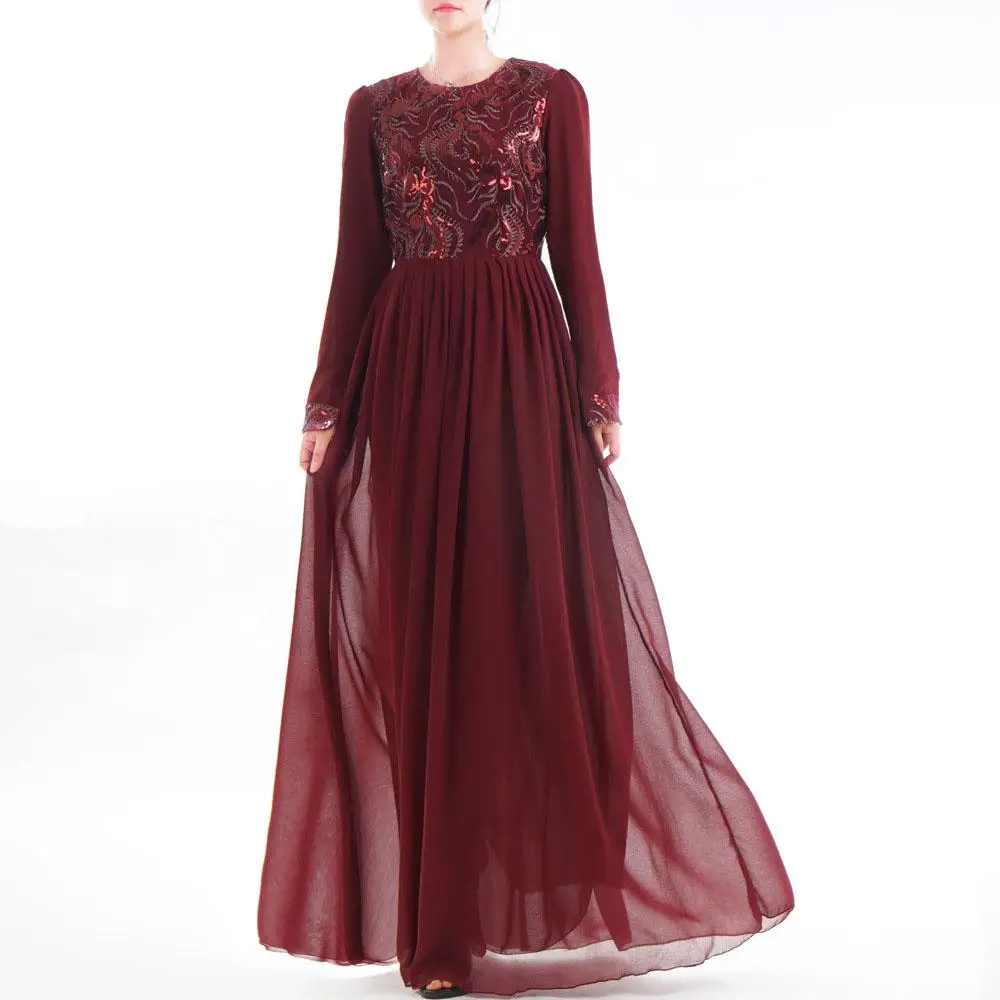 Роскошная вышивка Абая кружева кафтан мусульманское Макси платье кардиган с пайетками Длинные халаты кимоно Джаба Рамадан Арабский исламский Рамадан - Цвет: Wine red