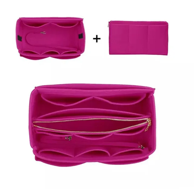 Hot Popular Women's Makeup Organizer Felt Cloth Insert Bag Multi-functional Travel Cosmetic Bag Girl Storage Toiletry Liner Bags Rose red