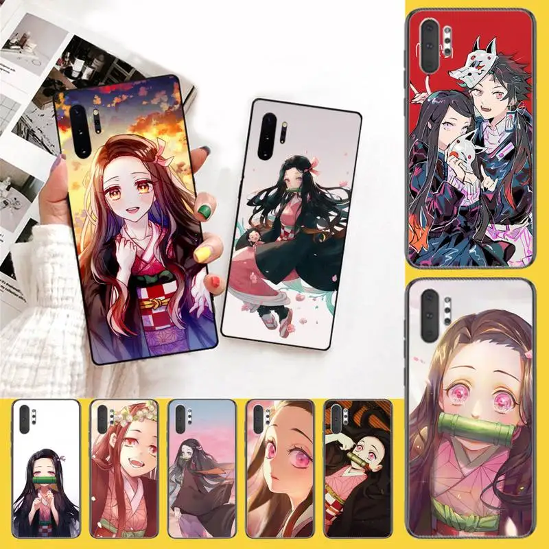 PENGHUWAN Demon Slayer Nezuko Anime Black Soft Shell Phone Case Capa for Samsung Note 3 4 5 7 8 9 10 pro M10 20 30 | Мобильные
