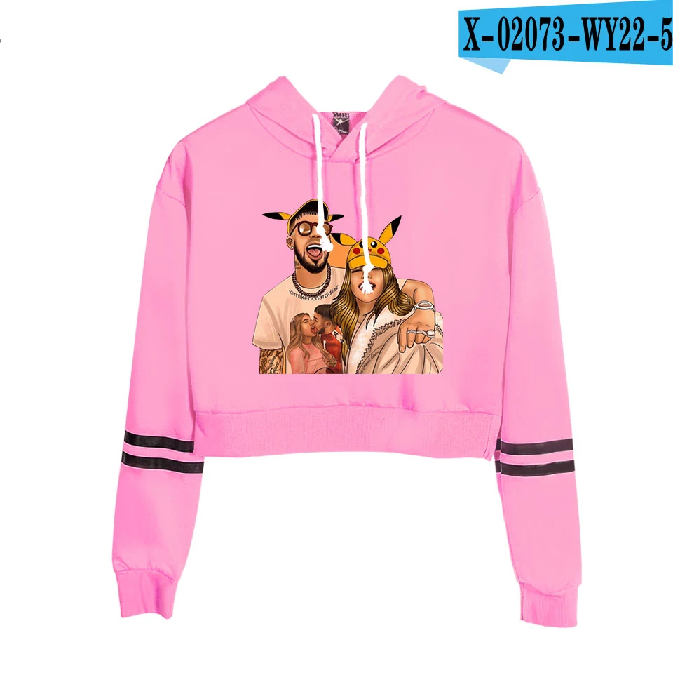 Anuel AA, модные укороченные толстовки, свитшоты, повседневные женские с длинным рукавом, с вырезами, свитер, пуловер, милый Принт, блузка, Para Mujer - Цвет: Белый