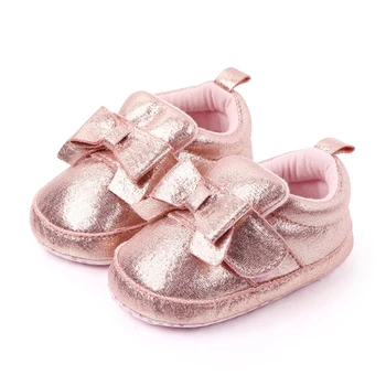 

Baby Shoes Toddler Girls Shoes PU First Walkers Spring Princess Bow Shoes Bowknot Lace Up Glitter Crib Sole Sneaker