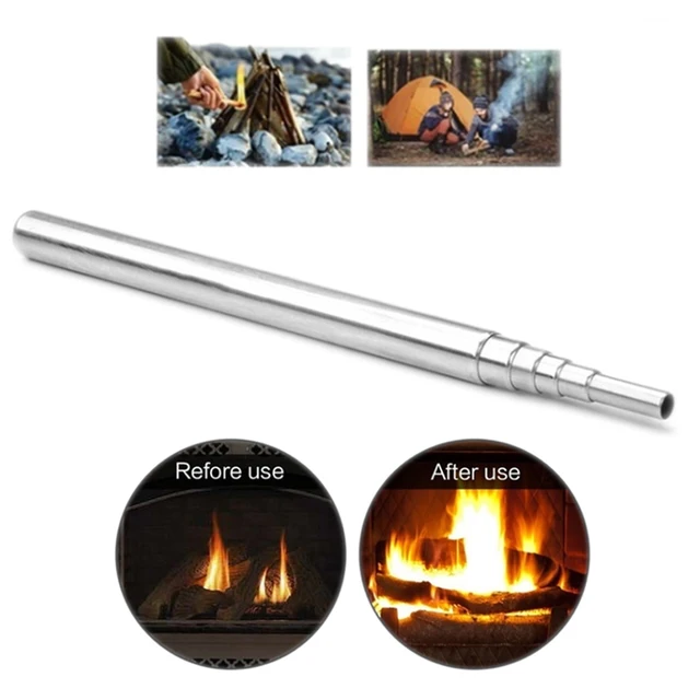 Camping equipment outdoor cookware fire tool 93mm stainless steel telescopic fire tube anti-smoke safety blowing pipe 6
