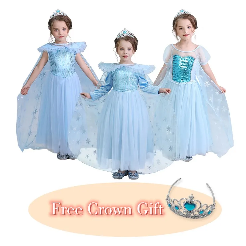 Fancy Girl Dress Cosplay Costume Summer Elza Princess Party For Kids Children Clothes With Free Crown | Детская одежда и обувь