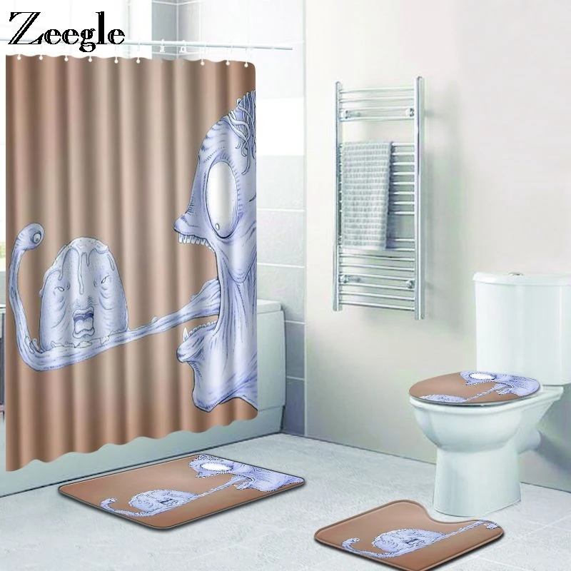 Zeegle Bath Mat Set Anti Slip Bathroom Doormat Shower Mat Waterproof Bathroom Curtain Toilet Pedestal Rug Soft 4pcs Toilet Set