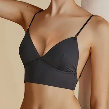 

2020 Ladies Lace Mesh Halter Thin Bra Low Back Women Soft Seamless Backless Sexy Padd Bralette For Small Chest Encaje Mujer