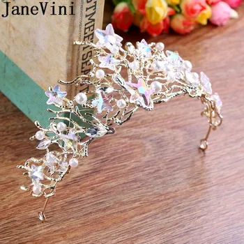 

JaneVini Gold Star Bridal Tiaras and Crowns Baroque Pearls Crystal Women Princess Hairbands Wedding Jewelry haarschmuck braut