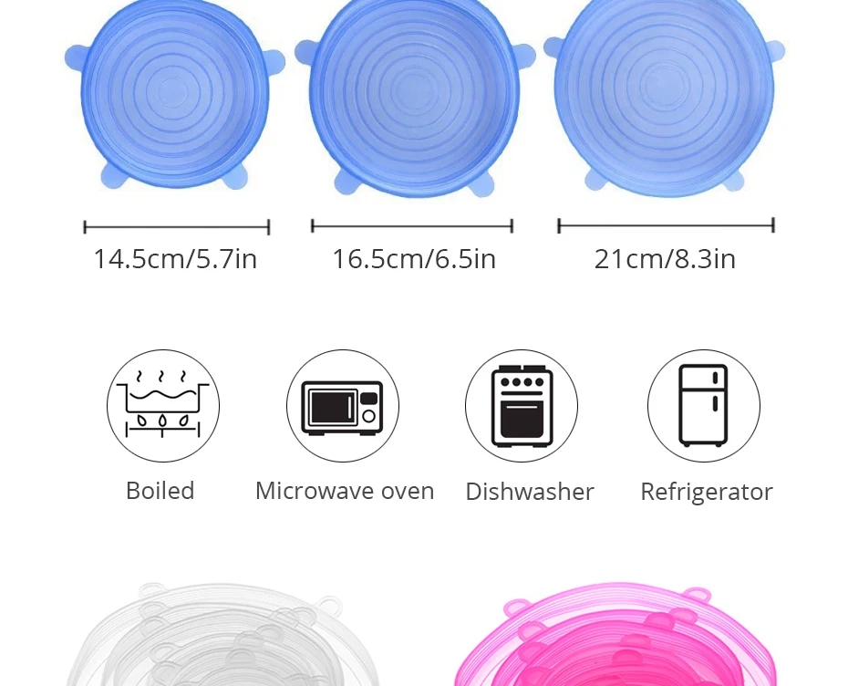6pcs Silicone Cover Stretch Lids Reusable Airtight Food Wrap Covers Keeping Fresh Seal Bowl Stretchy Wrap Cover Kitchen Cookware