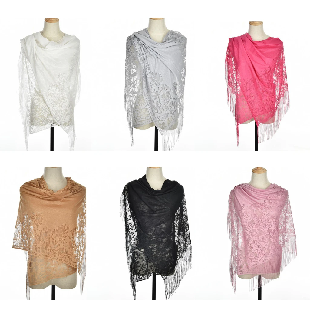 Women Lace Floral Shawl Wrap for Evening Dress Wedding Scarves Fringes Scarf for Wedding Anniversary Birthday Party