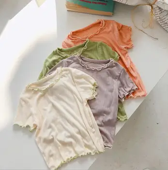 

2020 new girls ruffles t-shirt summer short sleeve cotton fashion girls top 1-7 t HV551