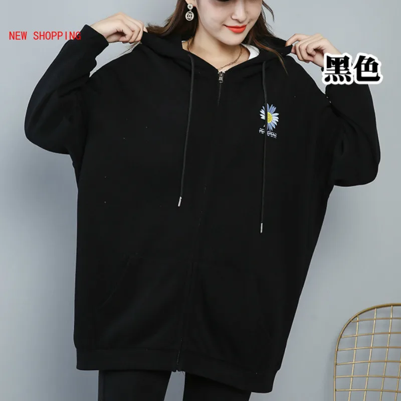 

Women Winter Floral Hoodie Fleece Sweatshirt Casual Warm Loose Plus Size 7XL 6XL Hooded Oversize Sports Tops Fat Size Black