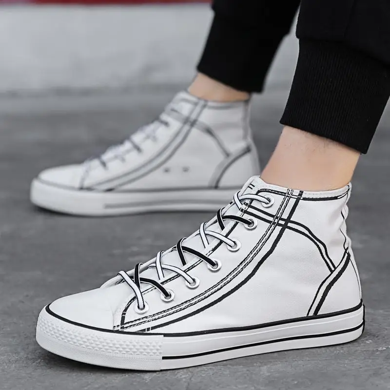 

Hand-Painted Landscape Painting Hight-top Canvas Shoes Male STUDENT'S Korean-style Summer Breathable Versatile White Shoes Trend
