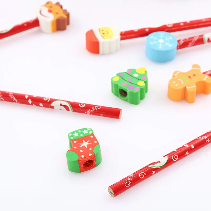 New Arrival Cute 3pcs/lot Kawaii Christmas HB Wood Pencil with Detachable Eraser Kids Gift Pens School Stationery