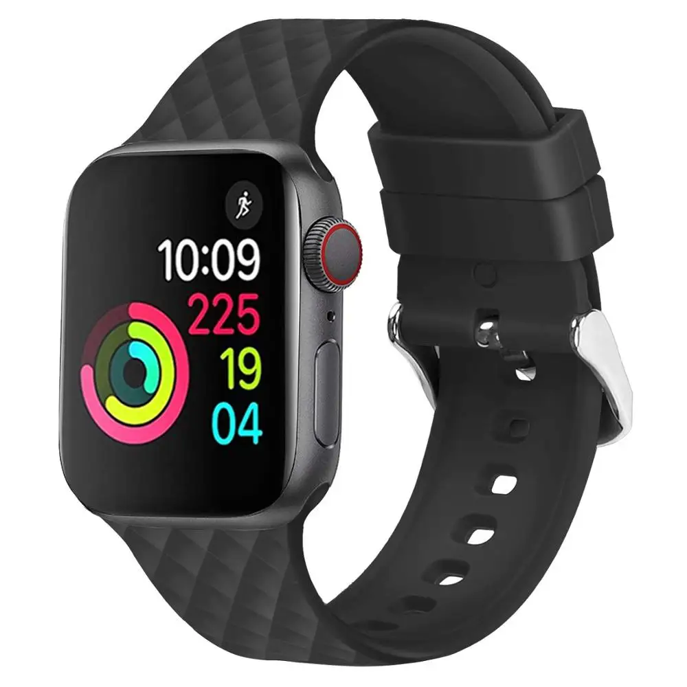 Силиконовый ремешок для Apple watch 5 ремешок 44 мм 40 мм iwatch ремешок 38 мм 42 мм ромбический узор ремешок для часов Браслет Apple watch 4 3 2 1 38 - Цвет ремешка: black